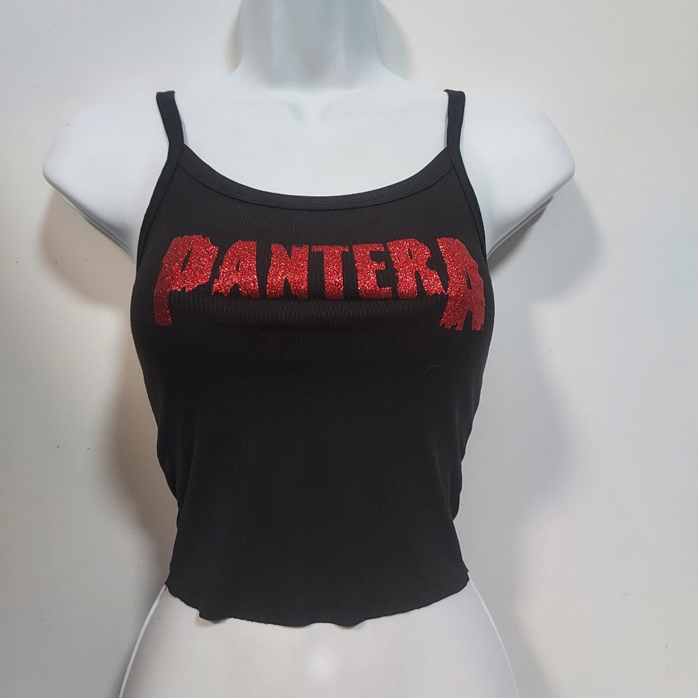 Pantera crop top pantera tank top ribbed hand cropped pantera shirt red glitter